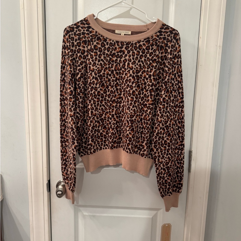 Copper Key Leopard Print Crew Neck Sweater - Brown and Black